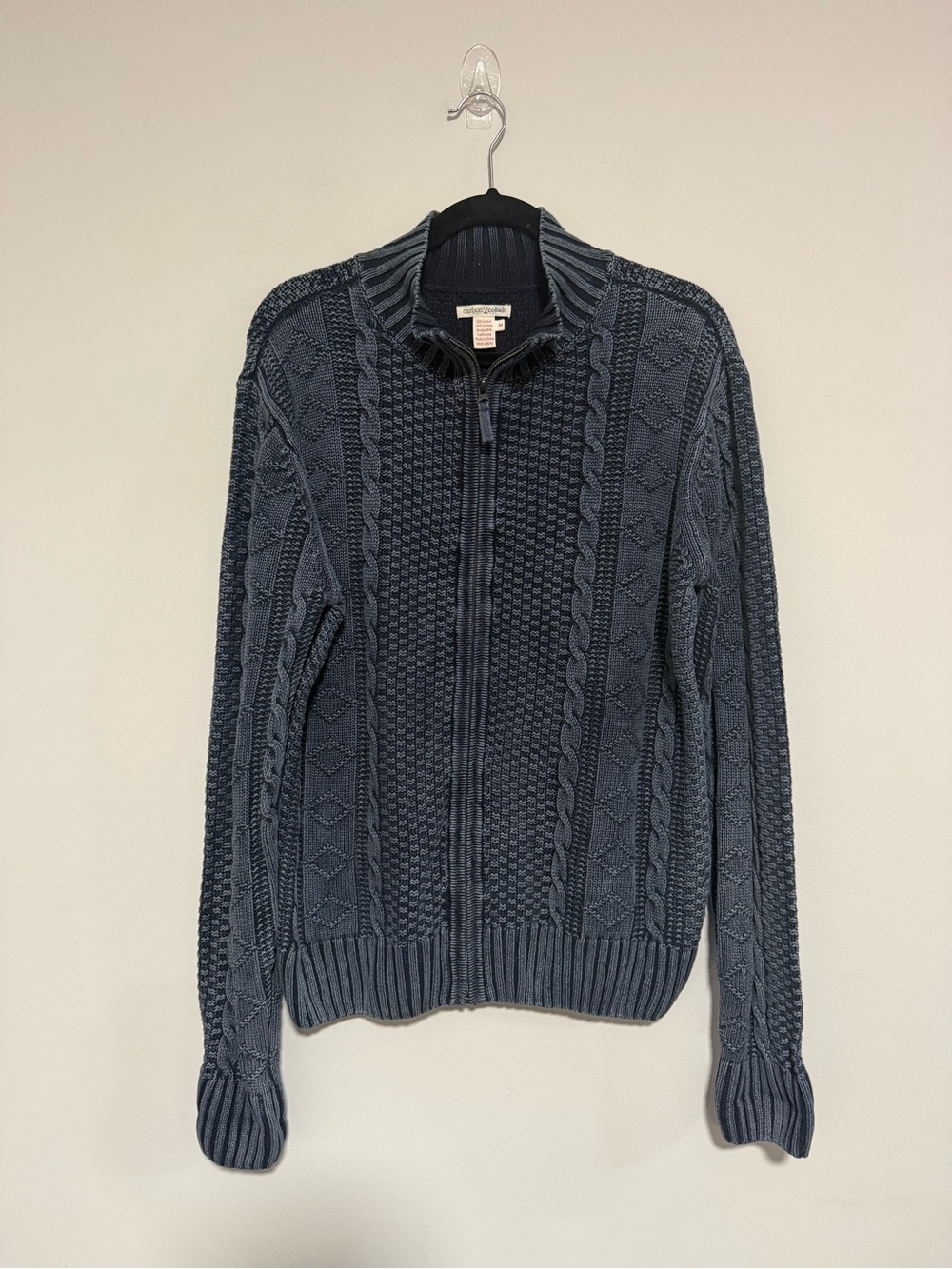 Carbon2Cobalt Men’s Blue Cable Knit Full-Zip Sweater Size Medium Classic Preppy